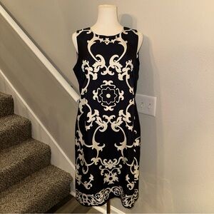 Banana Republic Black and Cream Patterned Midi Dress